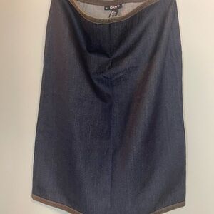 DKNY Women's Dark Blue Denim A-line Skirt faux leather trim Size 14